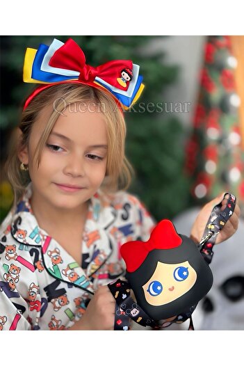 QUEEN AKSESUAR Luxury Design Cotton Princess Folded Bow Satin Crown Strap Bag Wallet Children's Gift Set