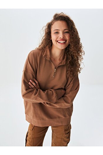 Ltb Brown Half Zipper Sweatshirt