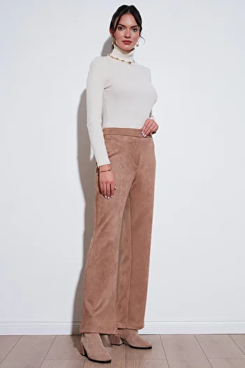 Lela Scuba Suede High Waist Wide Leg Trousers Pants 5865974