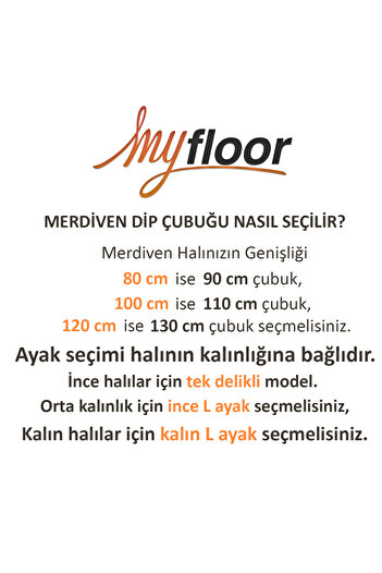 Myfloor Tek Delikli Halı Tutucu Merdiven Dip Çubuğu Gümüş - İnce / 90cm