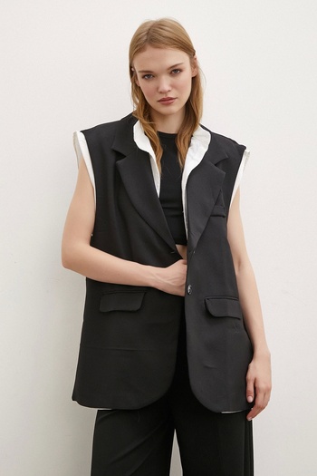 Never more Black Judge Collar Shirt Vest