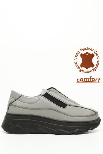 GÖNDERİ(R) Women's Gray Zippered Padded Sole Genuine Leather Sneakers