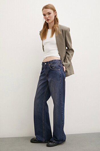 Never more Yüksel Μέση Φαρδιά Πόδι Jean Dark Navy Blue