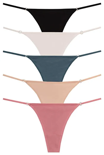 papatya lingerie Cotton Thong Ring Detail 5''Pack W-100