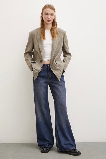 Never more Yüksel Μέση Φαρδιά Πόδι Jean Dark Navy Blue