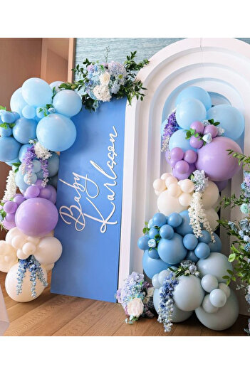 Çemrek Süs Parti Blue Lilac White Gray Balloon Chain Set of 100