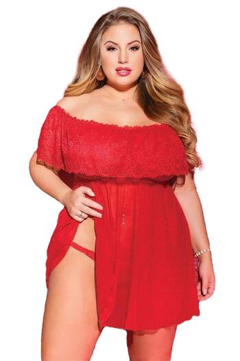 LoeCulotte Women's Large Size Lace Detailed Nightgown