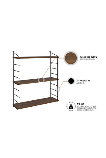 DECORMET Armoni Raf Seti 3 Raflı 200X720 Ceviz 015 0010 085 020 53