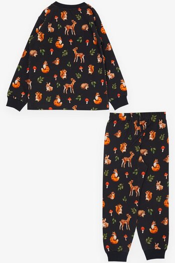 Breeze Girl's Pajama Set, Forest Theme, Cute Animals Patterned, 1-4 Years, Anthracite