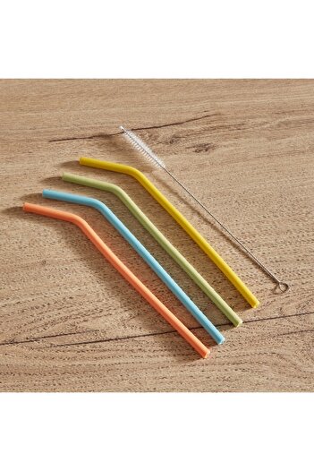Home Box Easy Chef 5-Piece Silicone Straw with Cleaning Brush Set