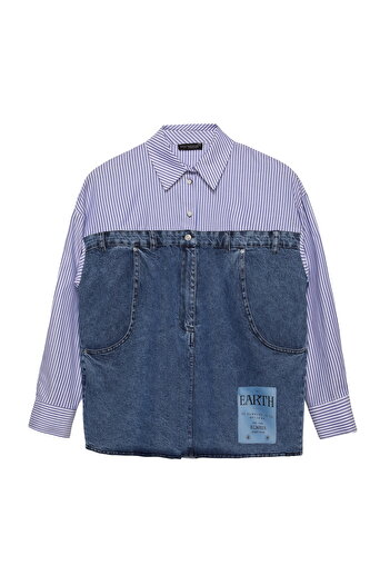 Quzu Cămașă albastră din denim - cu detaliu dungi