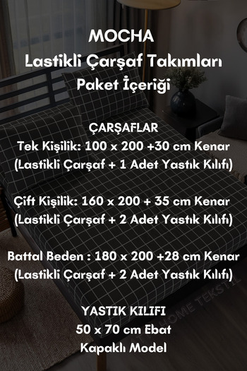 LATTE TEKSTİL Cotton Plaid Patterned Ranforce Fabric - Elastic Sheet Set (Single-Double-King Size)