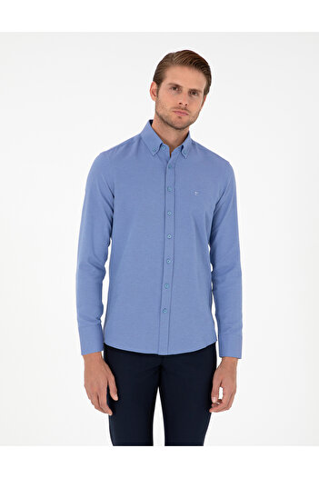 Pierre Cardin Синя сорочка Oxford Slim Fit з довгими рукавами 50297998-VR036