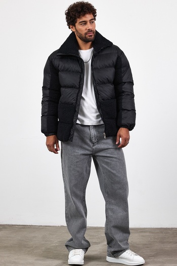 MADZEYMODA Men's Plush Detailed Lined Black Thick Puffer Jacket Mz50638