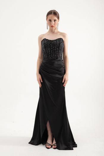 Lafaba Black Stone Detailed Corset Evening Dress - Long