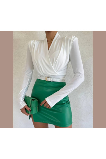 Asia Asia Shoulder Padded Crepe Bluz