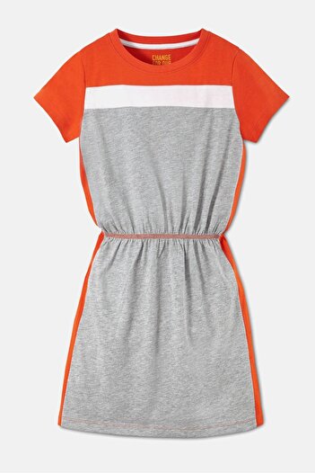 Tchibo Kids Girl Colorblock Short Sleeve Jersey Dress, Grey