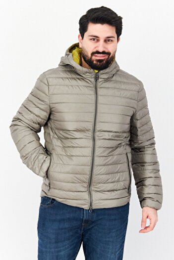 Geox Men Hooded Plain Puffer Jacket, Grey