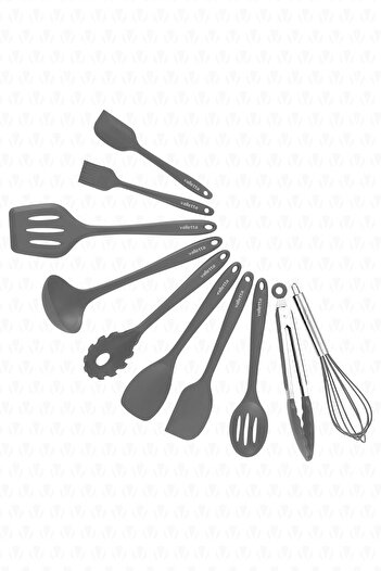 valletta Salvatore Isıya Dayanıklı Yanmaz Yapışmaz Silikon Spatula Seti 10 Parça Gri