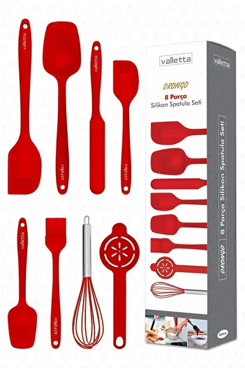 valletta 8-Piece Drongo Heat Resistant Red Silicone Spatula Set