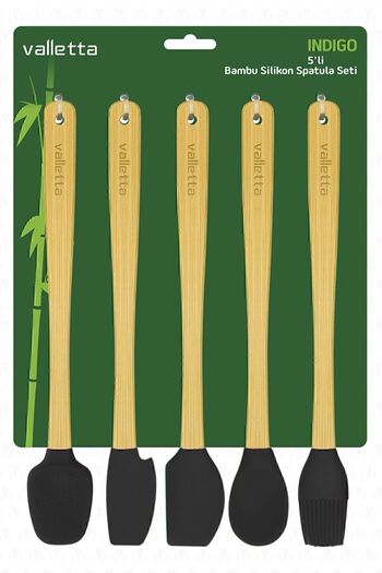 valletta Indigo Black Bamboo Silicone Spatula Set of 5 - Long 26 cm
