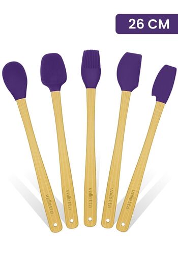 valletta Indigo Purple Bamboo Silicone Spatula Set of 5 - Long 26 Cm