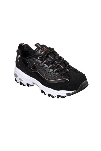 SKECHERS Black-Gold Women's Leather Sneakers - 13087 Model Bkrg-Bkrg