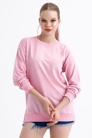 MD trend Women's Crew Neck Ribbed Basic Casual Sweatshirt