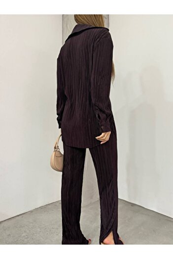 Modamorfo Pleat Shirt and Trousers Set - Brown