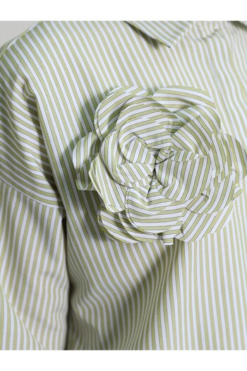Modamorfo Pearl Button Striped Brooch Shirt - Oil Green