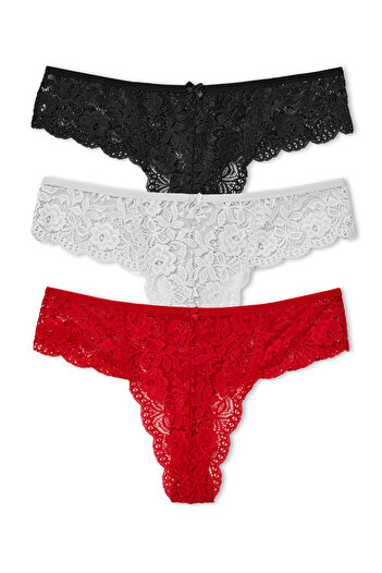 HNX 3-Piece Lace High Waist Large Size Thong Women's Panties