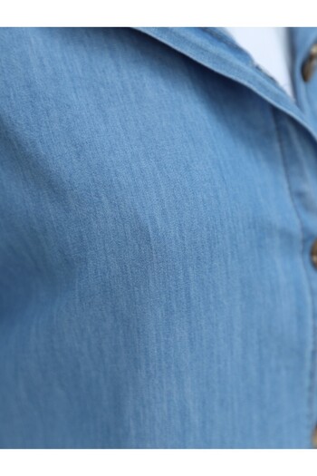 Modamorfo Lange Denim-Mütze mit Kapuze und Knöpfen – Hellblau