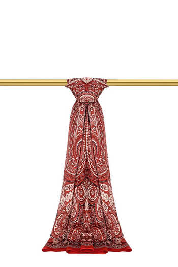 Bursa İpek Burgundy Nile Pattern Sura Silk Shawl