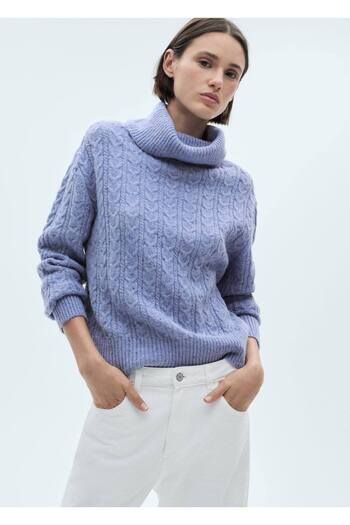 MANGO Woman Guler ondulat, pulover din tricot
