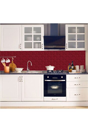 Bigaimaj Kitchen Countertop Self Adhesive Foil Red-White Stone Pattern 60Cmx100Cm