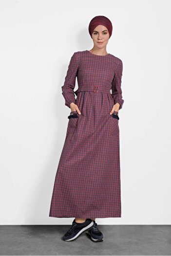 Alvina Cotton Square Patterned Belt Dress 40175