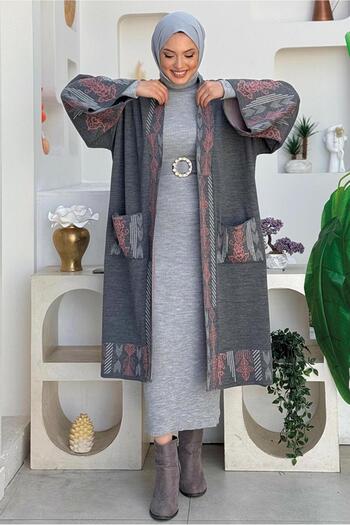 TRENDTESETTÜR Gray Smoked Knitwear Cardigan - Embroidery Detail, Women, t 30021