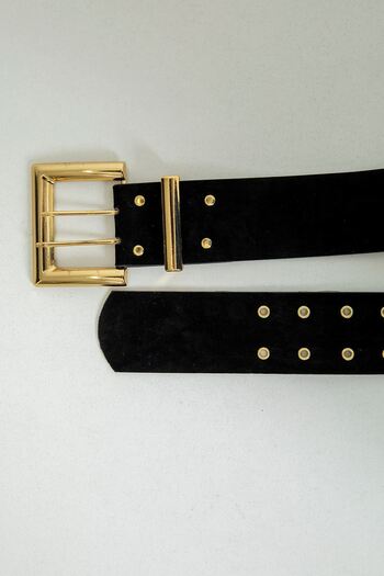 Lukas Square Buckle Double Tongue Women's Belt-Black