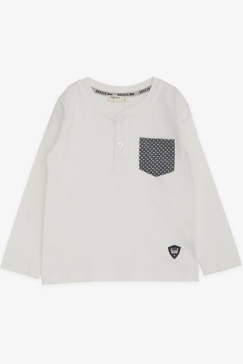 Breeze Baby Boy Long Sleeve T-Shirt with Pockets Buttons Embroidered 9 Months-3 Years, Ecru