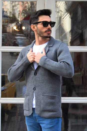 Valiberta Smoked Men's Pocket Detailed Knitwear Jacket