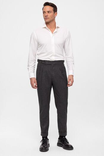 Antioch Anthracite Wool Look High Waist Pleated Men's Trousers