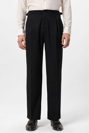 Antioch Black High Waist Buckle Detailed Comfortable Fit Men's Pants