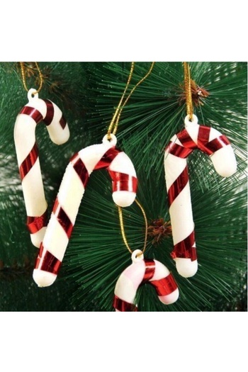 Deniz Party Store Ornament de copac baston din plastic de Anul Nou - 9 Cm alb și roșu