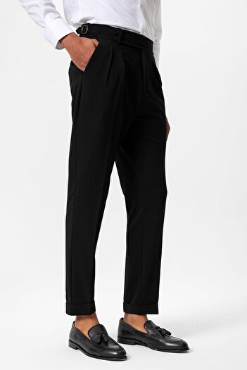 Antioch Black High Waist Pleated Textured Men's Trousers