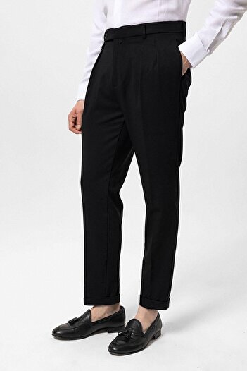 Antioch Black Pleated High Waist Men's Trousers