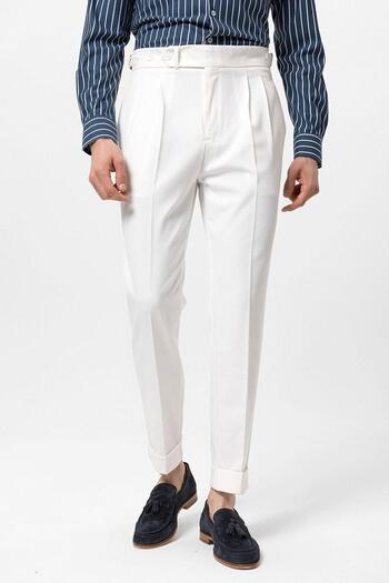 Antioch Ecru High Waist Pleated Carrot Fit Men's Trousers