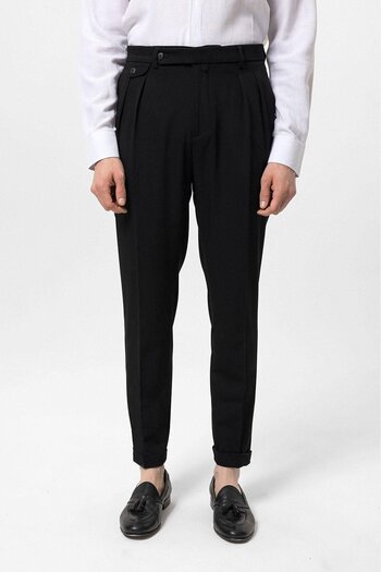 Antioch Black Pleated High Waist Men's Trousers