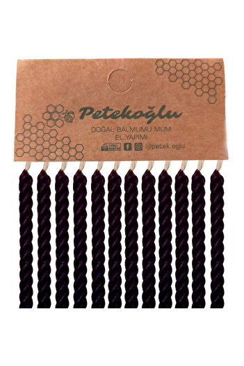Petekoğlu (12 Adet Siyah) Balmumu Mum Doğal Petek Pasta Parti Mumu Doğym Günü Nişan Kına Gecesi Beeswax Candle