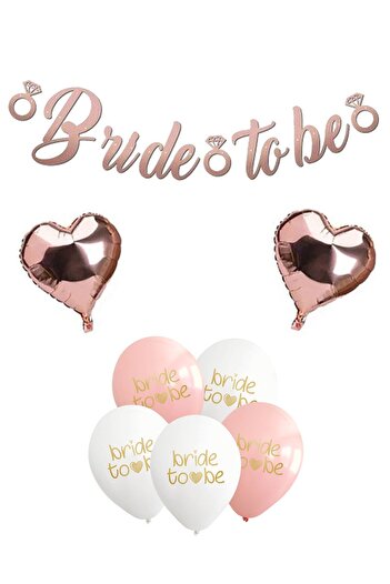 Atölye Mi Rose Gold Calligraphy Banner - Heart Balloon and Decoration Set