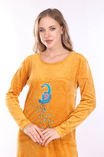 mervemoda KADIN UZUN KOL KADİFE ELBİSE